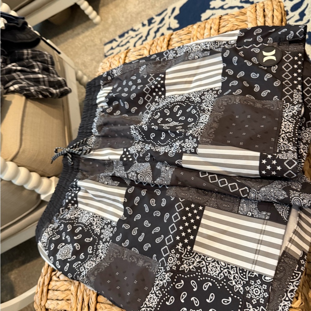 But Black and White Patchwork SwimShorts